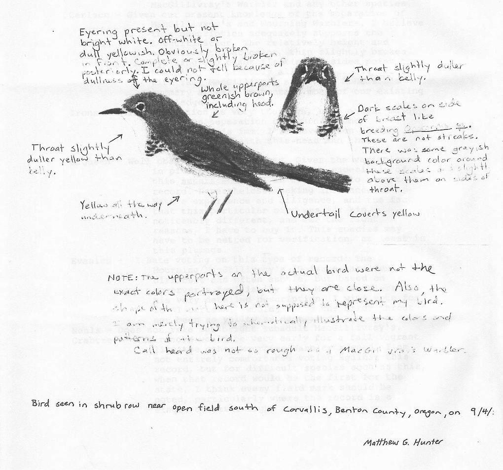 Mourning Warbler - Mid-valley Historical Records
