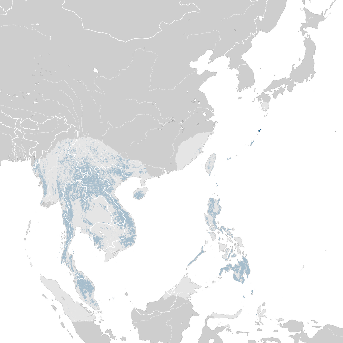 Gray-faced Buzzard - Abundance map: Non-breeding - eBird Status and Trends