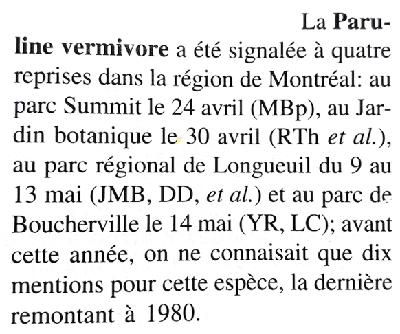 Worm-eating Warbler - Comité d'homologation des oiseaux rares du Québec